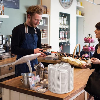 Cup and Lid Organizer Cup Dispenser Coffee Cup Organizer Paper Cup Holder Rotating for Bathroom, Restaurant, Break Room, Coffee Station, Bar, Buffet, Kitchen Cabinet, Countertop,4 Compartment