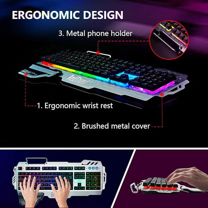 RedThunder K900 Gaming Keyboard, RGB Backlit Semi-Mechanical with Wrist Rest, Water-Resistant USB Wired Hybrid Ergonomic, Teclado Gamer for Desktop Computer PC Mac PS4