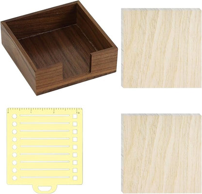 Buqoo Walnut Wood Sticky Note Holder with Metal Stencil, Post It Note Dispenser Desk Sticky Note Pad Holder Organizer for to Do Lists, Grocery Lists, Project Lsts It Holds a of Sticky Notes 3"x3"