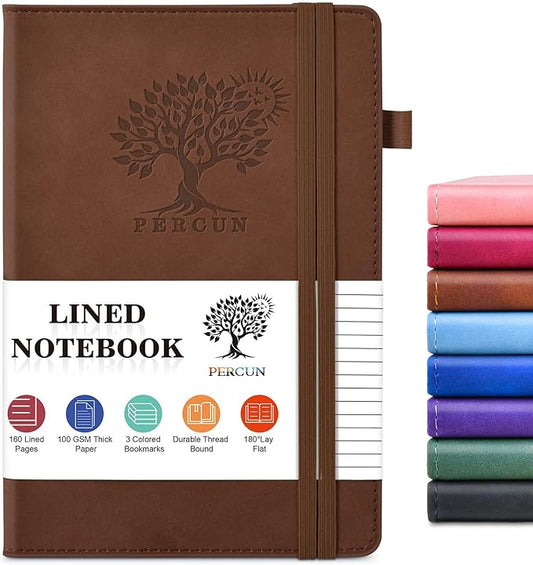Lined Journal Notebook for Men & Women, 160 Pages College Ruled Journal for Writing, A5 Hardcover Leather Notebooks for Work, School, Business, Travel, Daily Diary 5.9" x 8.5" - Brown
