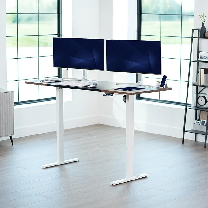 VIVO Electric 71 x 30 in Rustic Standing Desk, Memory Height Adjustment, 1B Series, Black and Vintage Brown Top, White Frame, DESK-KIT-1W7BN