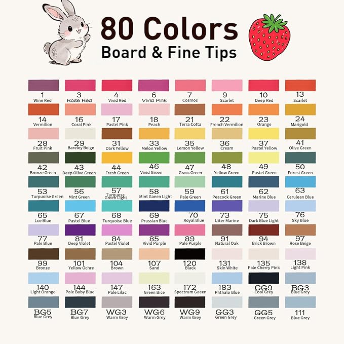 Alcohol Markers Set, 80 Colors Dual Tip Art Markers with Broad and Fine Tips for Adult Coloring Books, Drawing, Illustration, Sketching, No Bleed Ink Supplies