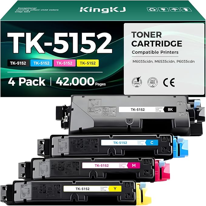 TK-5152 TK5152 Toner Cartridges 4Pack High Yield Replacement for TK-5152K TK-5152C TK-5152M TK-5152Y Compatible with Kyocera ECOSYS M6035cidn M6535cidn P6035cdn Laser Printer Black Cyan Magenta Yellow