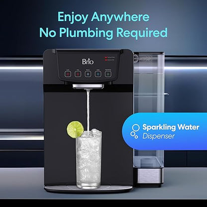 Brio Sparkling 600 Countertop Water Cooler 2 Stage Filter System & UV Water Sterilizer | Reduces PFAS & Microplastics | Instant Hot, Cold, Room Temperature and Sparkling Water Tank + Direct Water Line