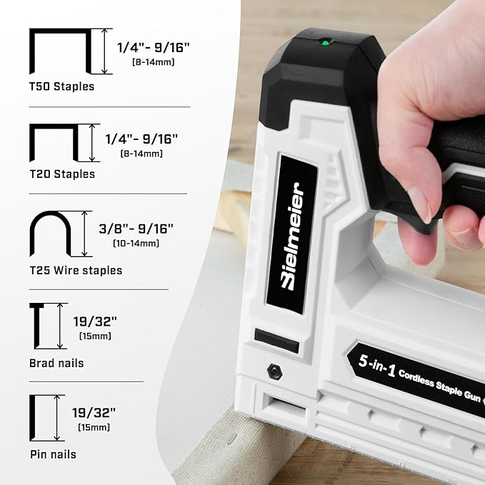 Bielmeier Electric Staple Gun 5 in 1 Band Nailer, 4V Rechargeable Cordless Stapler, Pin Nail Gun Battery Powered with 1,950 Staples and Nails, Power Wire Staple Gun for Home, Wood, Upholstery, DIY