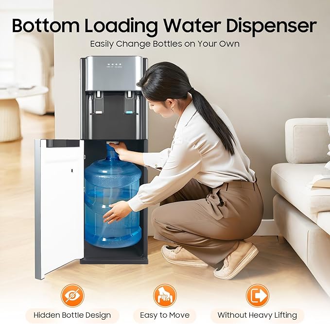 Bottom Loading Water Cooler, Hot & Cold Water Dispenser for 5 Gallon Bottles, Standing Water Coolers for Homes, Kitchens, Offices, Dorms (Dark Gray)