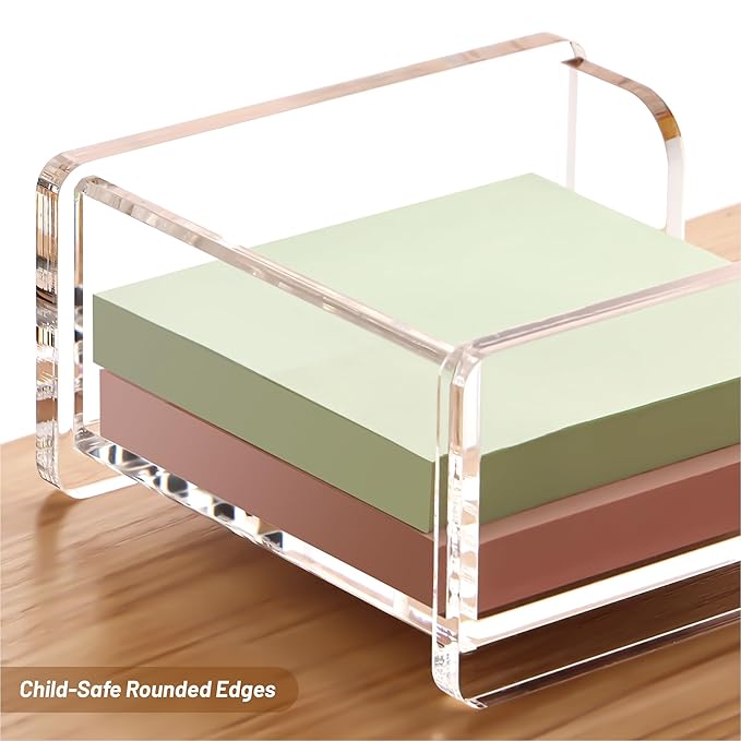 YUXUN Clear Acrylic Sticky Note Holder, 3x3 Inch Note Dispenser for Desk - Self Stick Memo Pad Holder Organizer for Office, School, Home Supplies