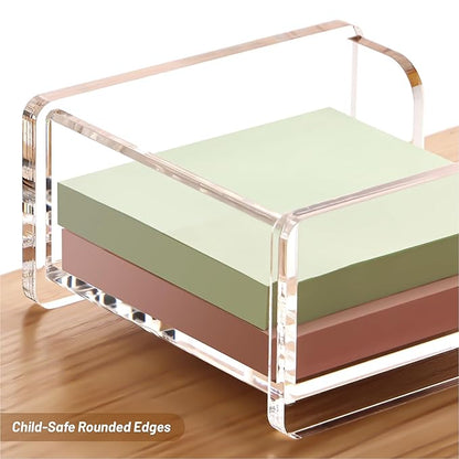 YUXUN Clear Acrylic Sticky Note Holder, 3x3 Inch Note Dispenser for Desk - Self Stick Memo Pad Holder Organizer for Office, School, Home Supplies