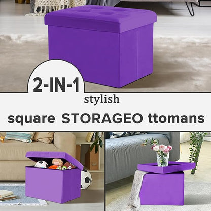 Storage Ottoman Folding Foot Stool Velvet Foot Rest with Padded Modern Ottoman with Storage for Living Room Puppy Step Stool 17x13x13in(Purple)