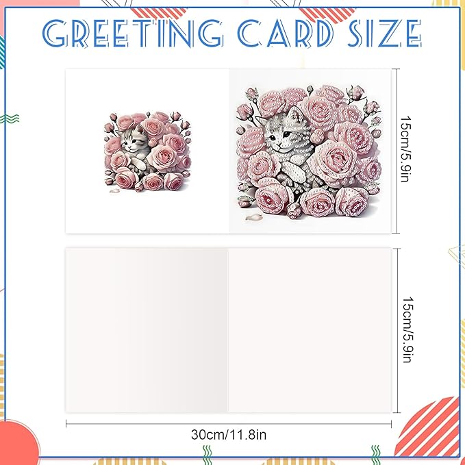 jinglinhh 12pcs Valentine's Day Diamond Art Painting Rose Cat Dog Gift Box Puppy Greeting Cards with Envelopes, DIY Card Making Kits for Adults, Diamond Art Birthday Holiday Cards Craft Gifts