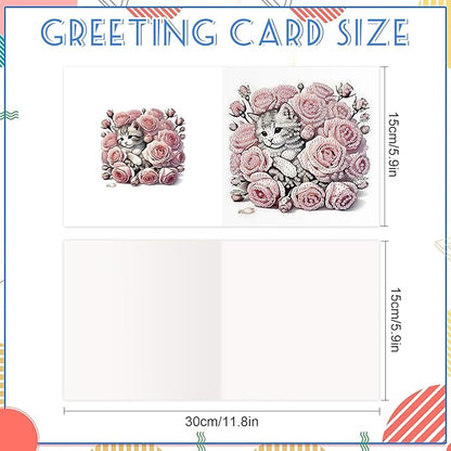 jinglinhh 12pcs Valentine's Day Diamond Art Painting Rose Cat Dog Gift Box Puppy Greeting Cards with Envelopes, DIY Card Making Kits for Adults, Diamond Art Birthday Holiday Cards Craft Gifts