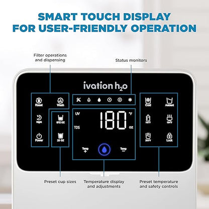 Ivation H2O Hot & Cold Countertop, Reverse Osmosis Water Filter, TDS Filter System, 4 Stage RO Water Filtration, 6 Temperature Presets, 3:1 Pure to Drain, Portable Plug-and-Play - White