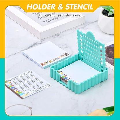 Sticky Notes Holder Cute with Stencil, Wavy Self-Stick Notepad Holder, Note Dispenser for Desk(Blue)