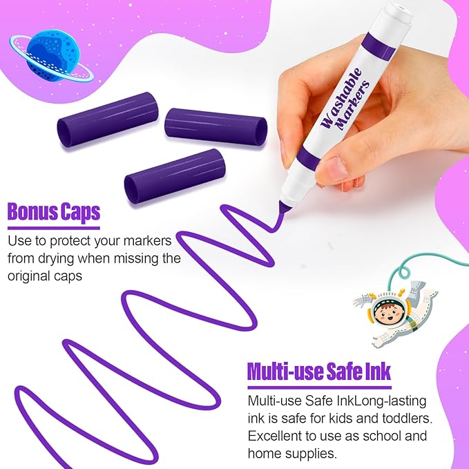 Janlaugh 24 Pcs Washable Markers Bulk Broad Line Markers Coloring Conical Tip Large pens for Kids art projects, Teachers, Students, Toddlers, Party Favors, Classrooms, Donations(Purple)