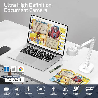 INSWAN INS-1 USB Document Camera — 8MP Ultra HD, Auto Focus, LED , Built-in Mic, Windows, Mac, iPad, Chromebook Compatible for Distance Learning, Remote Teaching, Web Conferencing, Live Demo