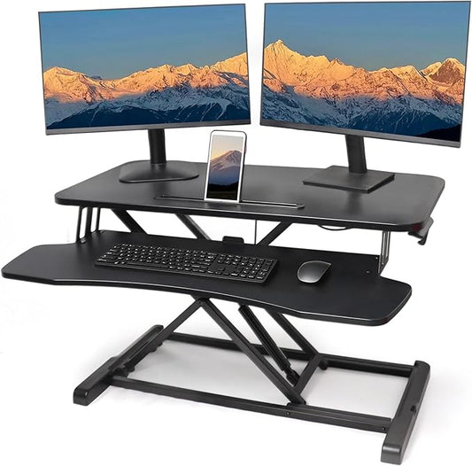 Standing Desk Converter, Height Adjustable Sit Stand Riser with Keyboard Tray for Home Office,Stand Up Desk Riser, 31.5"，28.6lbs Weight Capacity, Black