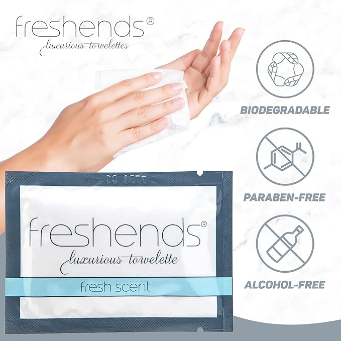 Freshends Flushable Individually Wrapped Wipes – 300 Bulk Pack Luxurious Towelettes, Guest Bathroom Essentials for Weddings, Restaurants, Bars & Clubs – Gray, Travel-Size, Disposable