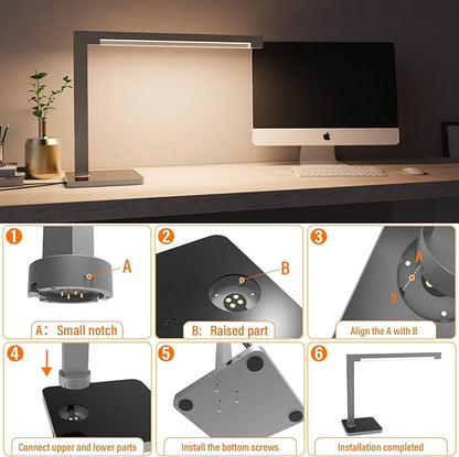 Aluminum LED Desk Lamp with Charging Station, 15W Smart Table Lamp with Type-C Ports & 4 Color Temperature Modes(3000K-6000K), Dimmable Reading Light for Home Office,Bedroom (Includes Adapter)