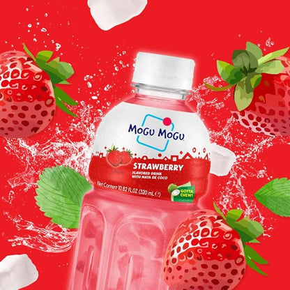 Mogu Mogu Strawberry Juice Drink (6 Bottles) with Limited Edition Cooler Bag – Chewy & Fun Strawberry Juice with Nata de Coco | Refreshing Drink for Kids & Adults | Ready to Drink Beverage Set