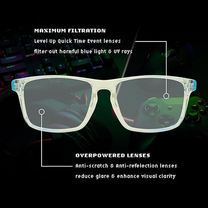 LEVEL UP Strike Blue Light Blocking Glasses - Computer Gaming UV Glare & Strain Protection Reading Eyewear - Men, Women & Kid