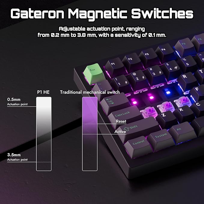 LEMOKEY P1 HE 75% Wireless Custom Mechanical Gaming Keyboard with Gateron Double-Rail Magnetic Switches Full Assembled Knob Version - Black