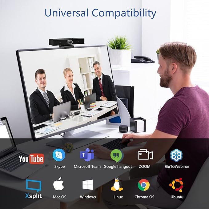 Conference Room Camera, 3-in-1, 1080p Full HD Webcam with Microphone and Speaker, USB Plug and Play, Wide Angle Video Conference Camera for Desktop, Laptop, Mac, PC (Black)