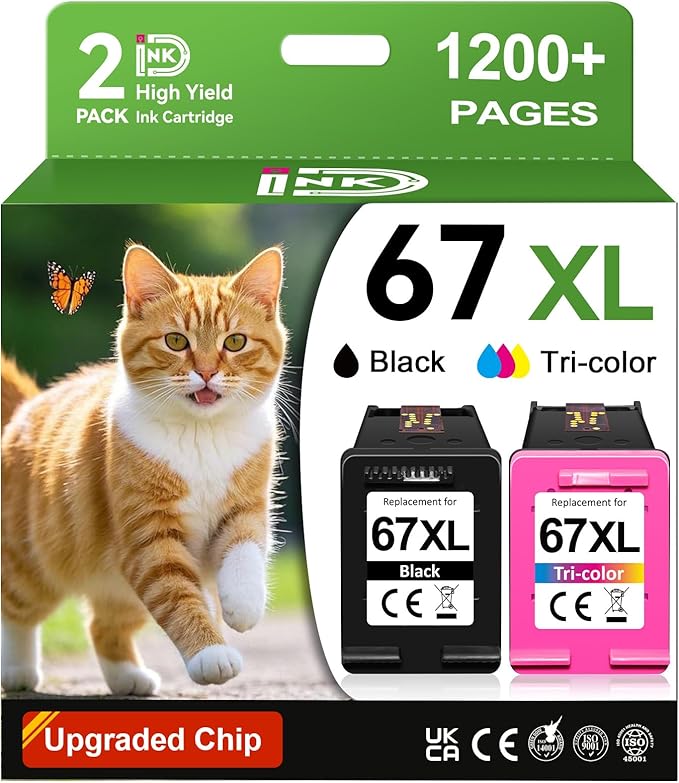67XL Compatible for HP 67 Ink Cartridges Black Color Combo Pack Used for HP Envy 6055e 6400 6000 6065e 6458e 6455e DeskJet 2855e 4100 4152e 4255e 2755e 2700 2725 2755e 2752 4155e Printer