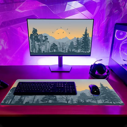 Mountain Gaming Mouse Pad 27.6x11.8 Inch Forest Large Mousepad Extended Grey Mousepad Gaming Non-Slip Rubber Base Stitched Edges Keyboard Mouse Mat Desk Pad for Office Home and Game