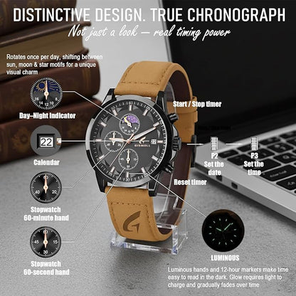 Distinctive Mens Analog Chronograph Watches with Auto Date & Multi Subdials, Fashion Casual Sport Quartz Wrist Watches with Luminous, 3ATM Waterproof, Valentines Day Gifts for Him, Boyfriend, Husband, Dad