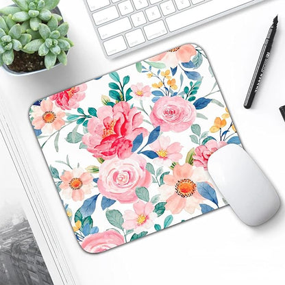 Watercolor Pink Flower Patterns Desk Mat, Large Gaming Mouse Pad Non-Slip Rubber Base with Stitched Edges, Waterproof Protection for PC Laptop Home Office Desk Decor (8x9in)