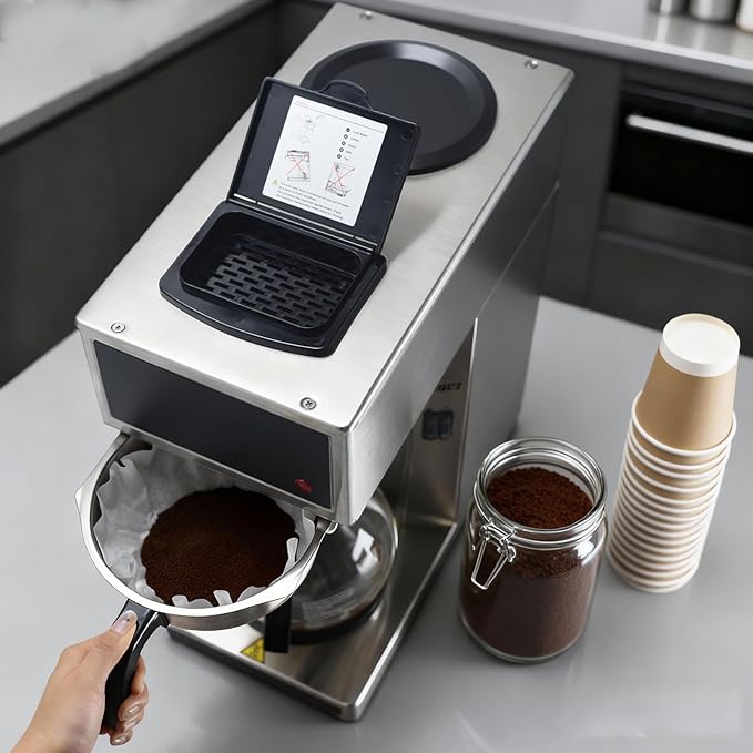 VONCI 1610W Commercial Coffee Maker, 12 Cup Drip Coffee Machine, 2 Glass Carafes and 2 Warmers, Stainless Steel Housing & Funnel, Industrial Coffee Maker for Offices, Hotels, Home