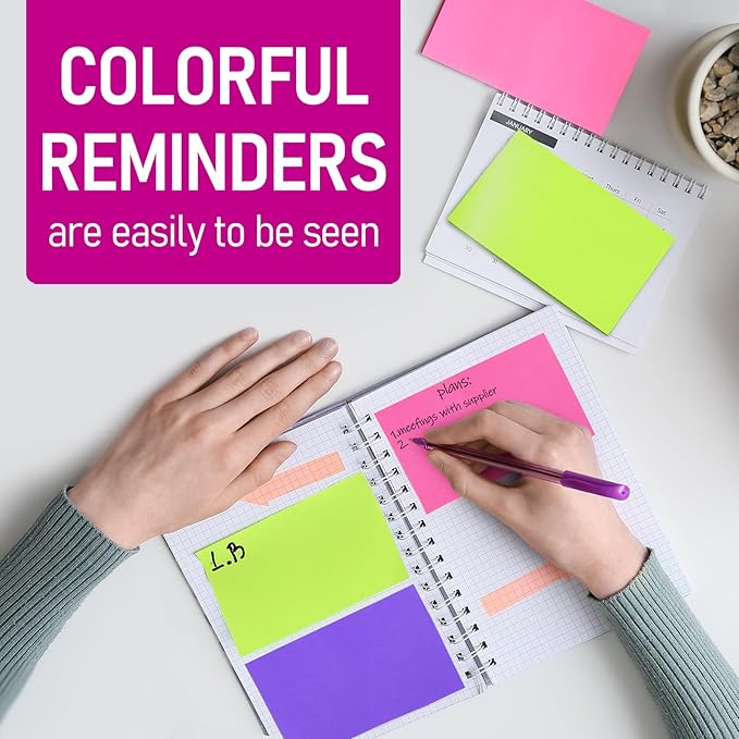 24 Pack 1200 Sheets Sticky Notes 3x5 Bright Color Self-Stick Notes Pads 50 Sheets/Pad, 8 Colors