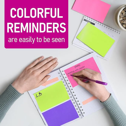 24 Pack 1200 Sheets Sticky Notes 3x5 Bright Color Self-Stick Notes Pads 50 Sheets/Pad, 8 Colors