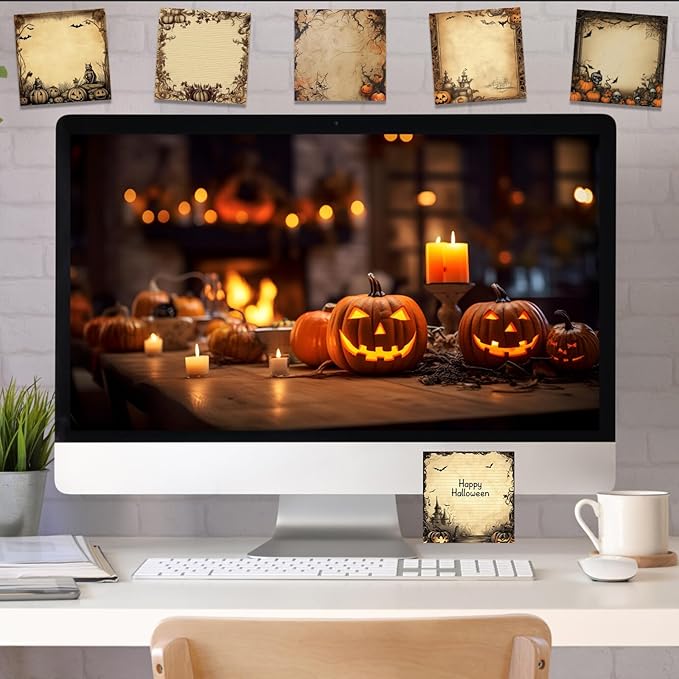 30 Pack Halloween Pumpkin Sticky Notes -600 Sheets Retro Spooky Halloween Memo Notes for Message Reminder Gifts School Office Students Teachers Presents