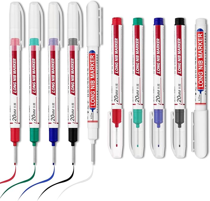 10 PCS Long Head Deep Hole Marker Pens,20mm Long Nib Marker, Longs Nose Markers, Waterproof Construction Markers Marking Tool,Permanent Markers Carpenter Ink marker Pens,Metal marking Pens