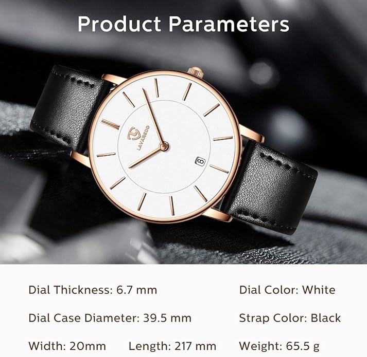 L LAVAREDO Watch for Men, Extremely Thin Mens Watches Minimalist Analog Men's Leather Wrist Watches with Time/Date, Birthday Gift for Men Boyfriend