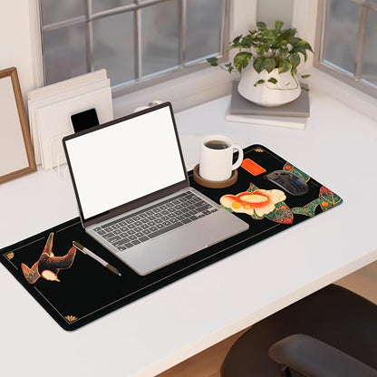 BELLEMOND Japanese Art Desk Mat | Large 31.5x11.8in Desk Pad | Mouse Pad for Keyboard & Mouse | Non-Slip Base, Water-Repellent, Smooth Precision | Camellia Silence