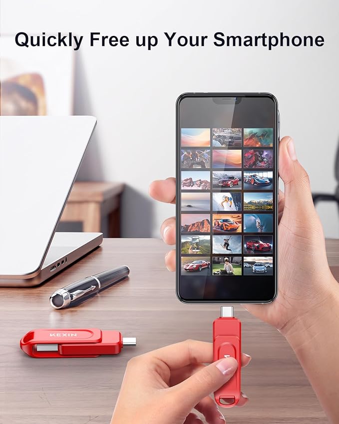 KEXIN 128GB USB C Flash Drive Dual USB Drive 3.0 USB-A & Type-C Thumb Drive Up to 100MB/s Swivel for Smartphone Tablet iPhone 15/16 Car Game Console, 128GB Red