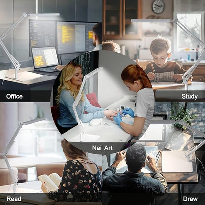 Swing Arm Desk Lamp with Base, 80 LED Beads, 5 Color Modes & 11 Brightness Levels, 360° Adjustable Arm, Eye-Caring Light CRI95, Timer & Memory Function, for Office, Study, Crafting