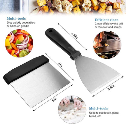 Flat Top Griddle Accessories Set for Blackstone and Camp Chef, Professional Grill Spatula Set with Burger Spatulas Scraper, BBQ Tool Griddle Utensils Kit for Men Outdoor Flattop Grills Cooking (Black)