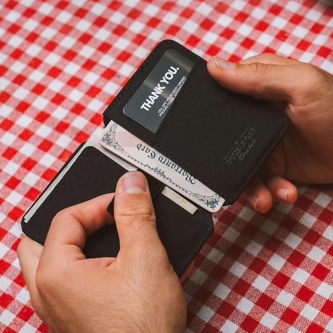 CLOUD Wallet Slim Minimalist — Magnetic Closure, Lightweight Design, Quick Access Pull Tab - Top Grain Leather Front Pocket Wallet (Ripstop Black)
