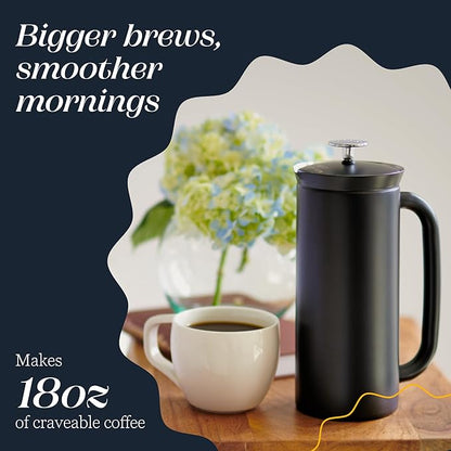 ESPRO P7 French Press Stainless Steel 304 – Patented Double Walled Micro-Filter Insulated French Press Coffee Maker, Grit-Free Brew - Heat Resistant BPA Free - Matte Black (18oz)