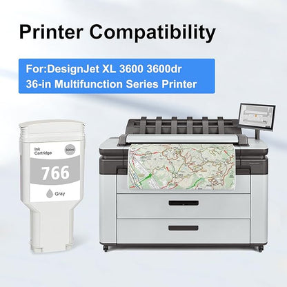 766 Ink Cartridge Gray P2V93A 766 GY DYE Ink Replacement for 766 Ink Cartridge for DesignJet XL 3600 3600dr Series Printer Ink 1-Pack 300ml