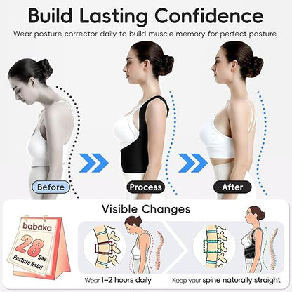 babaka Posture Corrector for Women, Invisible Lightweight Adjustable Back Brace for Upper and Lower Back Pain Relief, Hunchback, Hump, Scoliosis, Thoracic, Spine Corrector Under Clothes (Black, Large, Waist: 35''-42'')