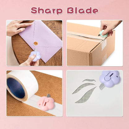 Vickay 6 Pieces Mini Box Cutter Retractable Utility Knife Letter Opener Paper Envelope Portable Cutter with Hole for Home Office and DIY Project
