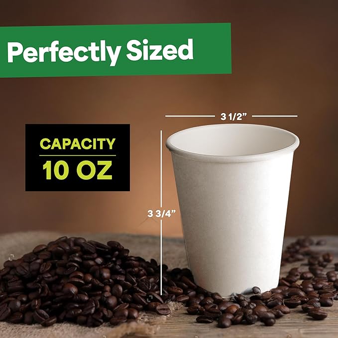 EconoHome 10 oz 50 Pack Disposable Coffee Paper Cups - Paper Cups for Hot and Cold Drinks, Tea, Water, and Juice