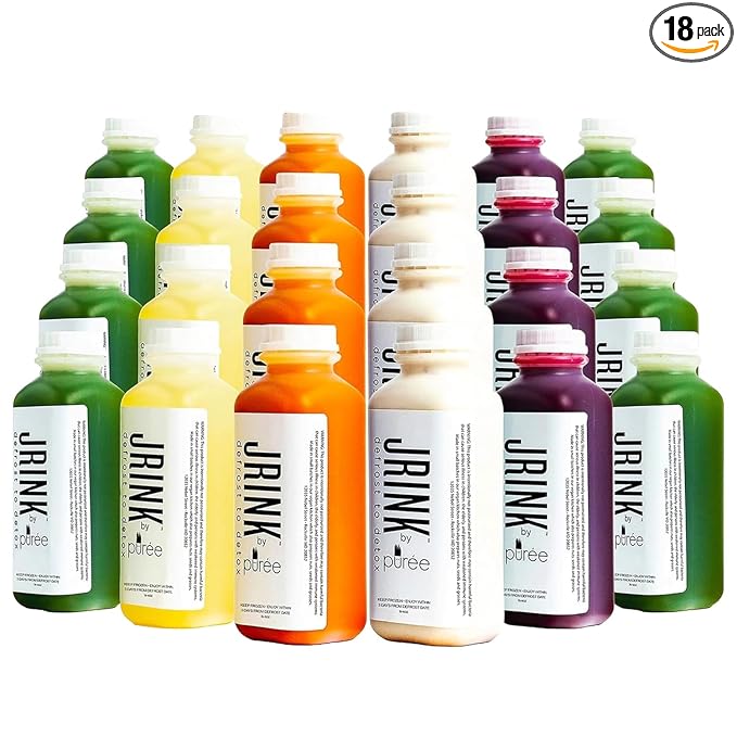 JRINK by Purée Intermediate Juice Cleanse, Cold Pressed Detox Drink with Organic 4 Day-Healthy Vegetable and Fruit Juice, Frozen Pressed Juice Cleanse, 24 Bottles, 16oz Each