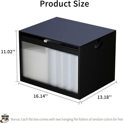 Black Bamboo & Acrylic File Box with Removable Lid, Letter/Legal Size, Hanging Folders, Dustproof, Home Office Storage