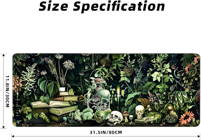 Gaming Mouse Pad for Computer,Large Mouse Pads for Desk Keyboard,Skull Desk Mat Laptop,Dark Green Plant Pattern Art XXL Waterproof Keyboard Pad,Extended Big Non-Slip Rubber Mousepad