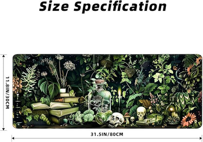 Gaming Mouse Pad for Computer,Large Mouse Pads for Desk Keyboard,Skull Desk Mat Laptop,Dark Green Plant Pattern Art XXL Waterproof Keyboard Pad,Extended Big Non-Slip Rubber Mousepad